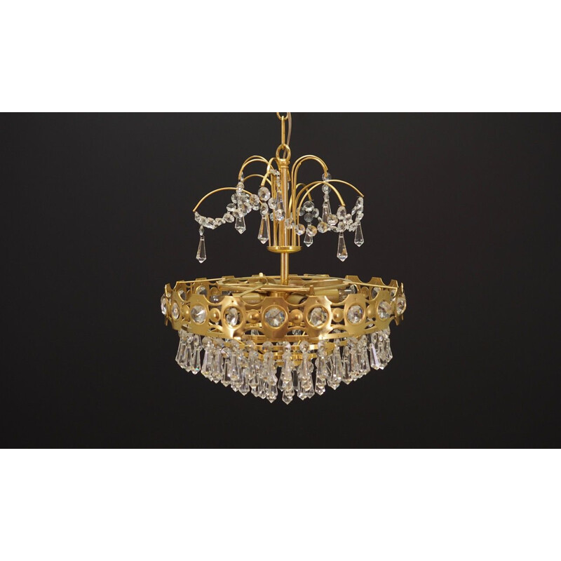 Vintage brass and crystal chandelier, 1960s