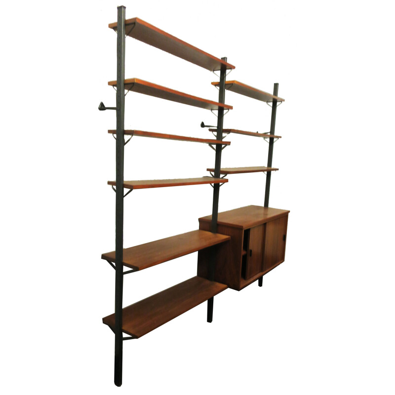 Vintage Teak & Black Metal Modular Wall Unit by Olof Pira, 1960s