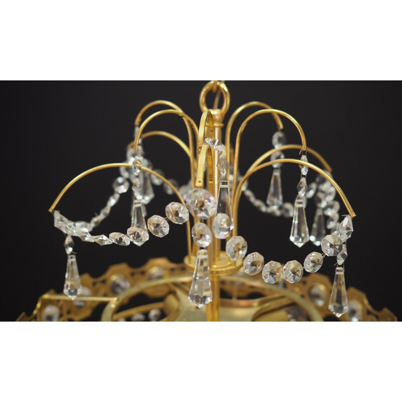 Vintage brass and crystal chandelier, 1960s