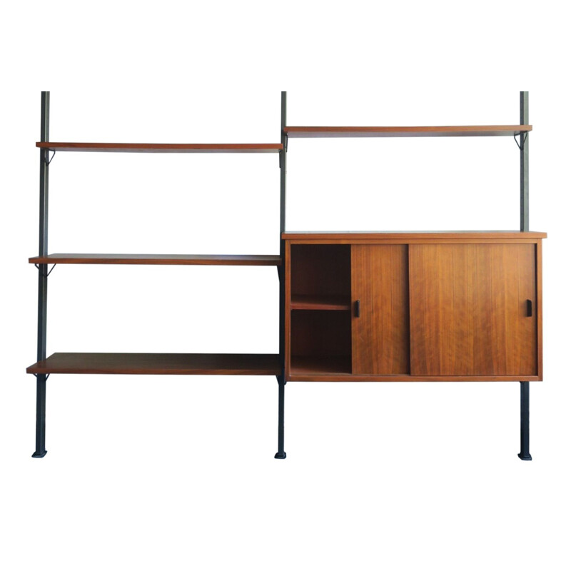 Vintage Teak & Black Metal Modular Wall Unit by Olof Pira, 1960s