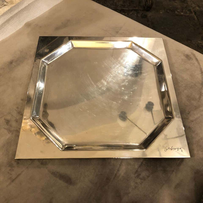 Vintage Silver Plated Squared Italian Tray by Carlo Scarpa for Cleto Munari, 1970