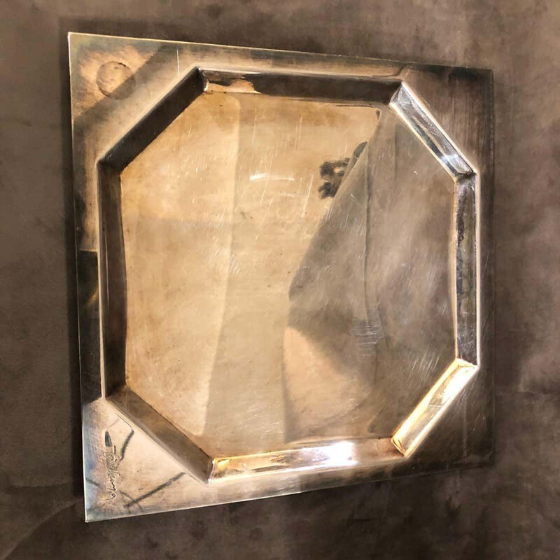 Vintage Silver Plated Squared Italian Tray by Carlo Scarpa for Cleto Munari, 1970