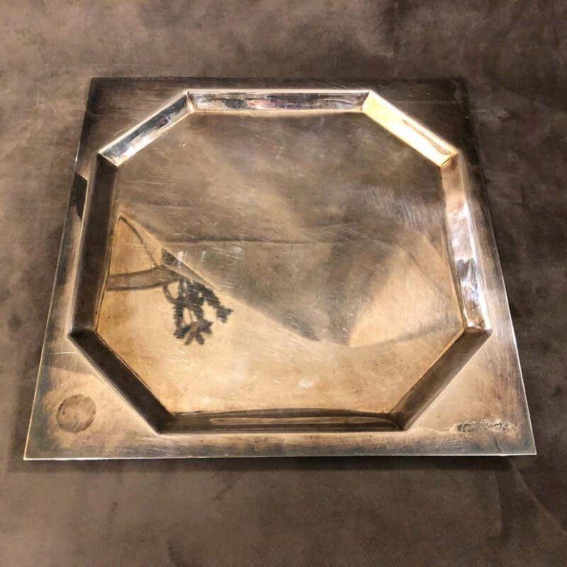 Vintage Silver Plated Squared Italian Tray by Carlo Scarpa for Cleto Munari, 1970