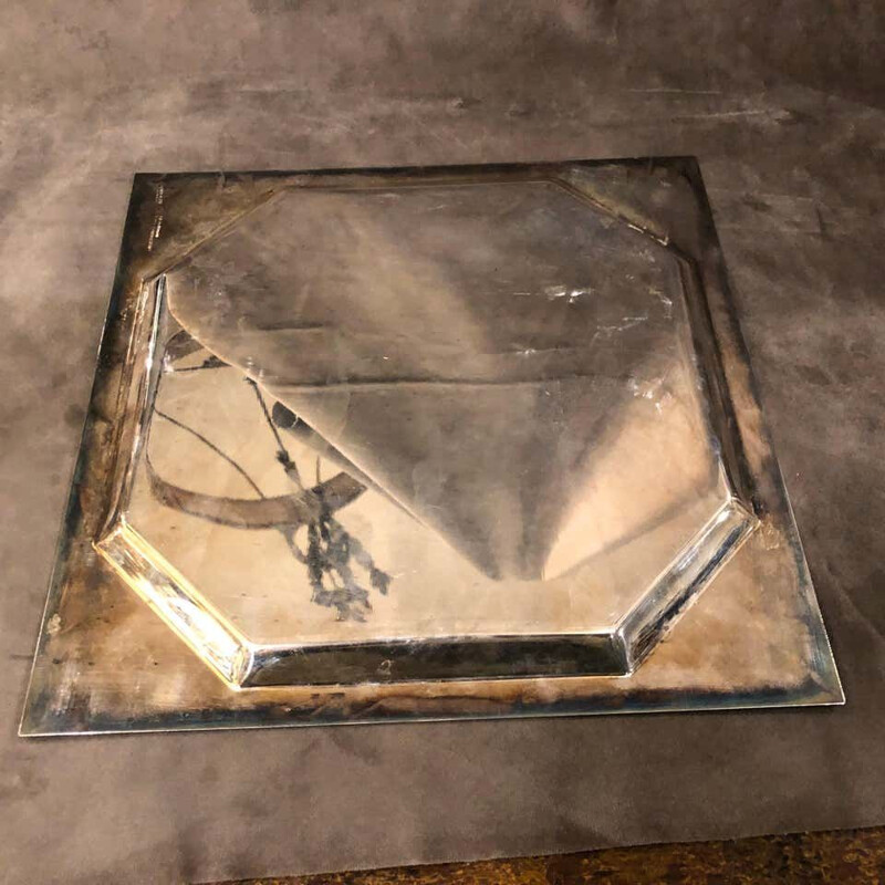 Vintage Silver Plated Squared Italian Tray by Carlo Scarpa for Cleto Munari, 1970