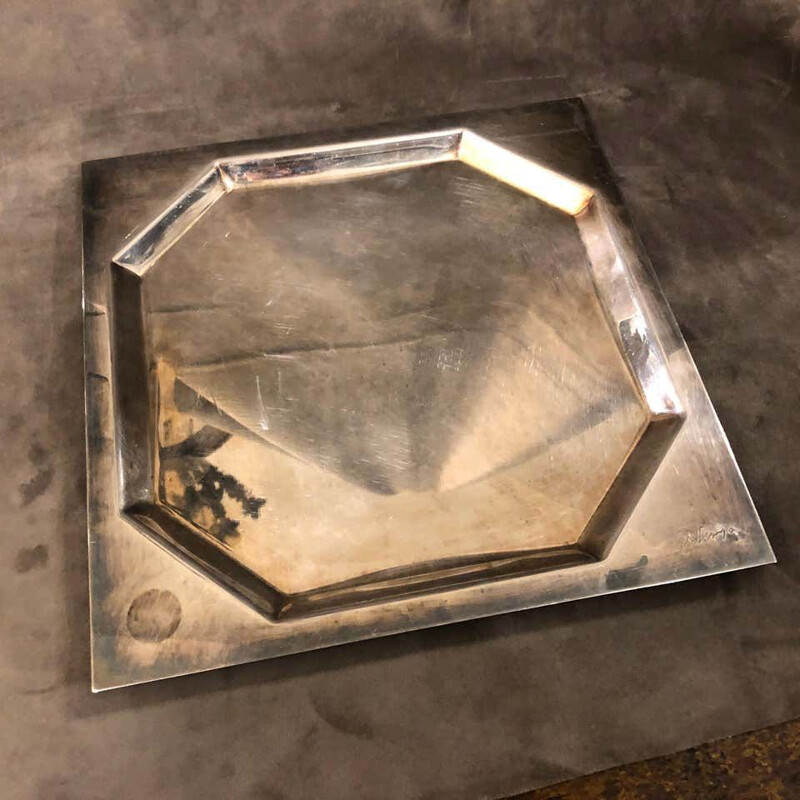 Vintage Silver Plated Squared Italian Tray by Carlo Scarpa for Cleto Munari, 1970