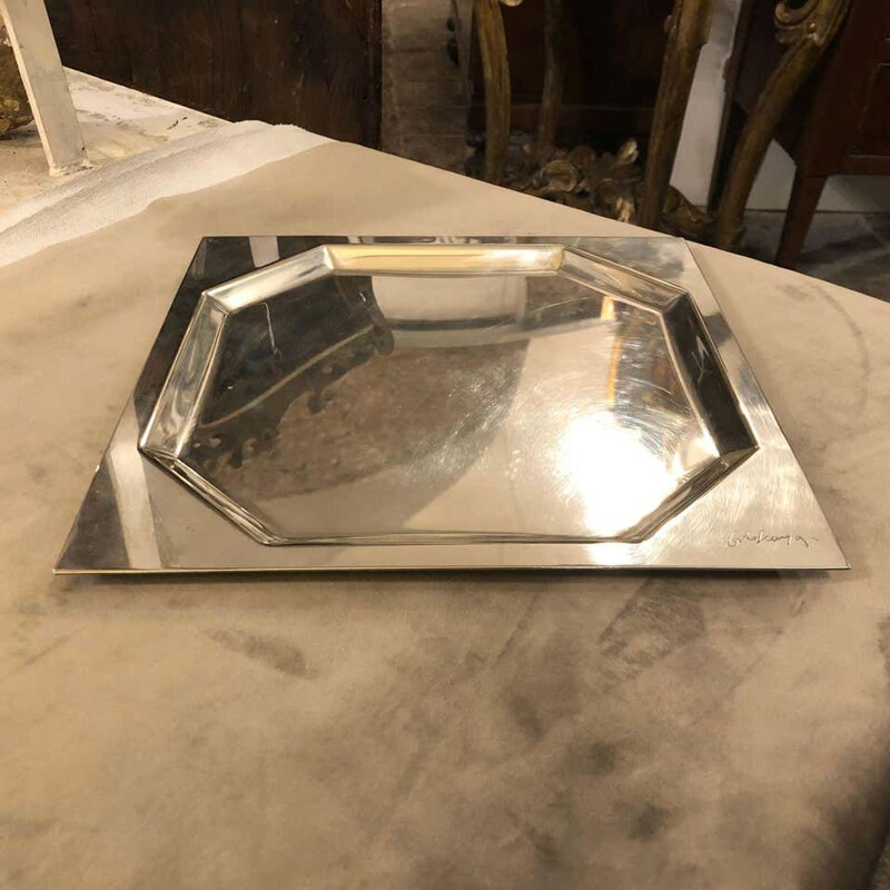 Vintage Silver Plated Squared Italian Tray by Carlo Scarpa for Cleto Munari, 1970