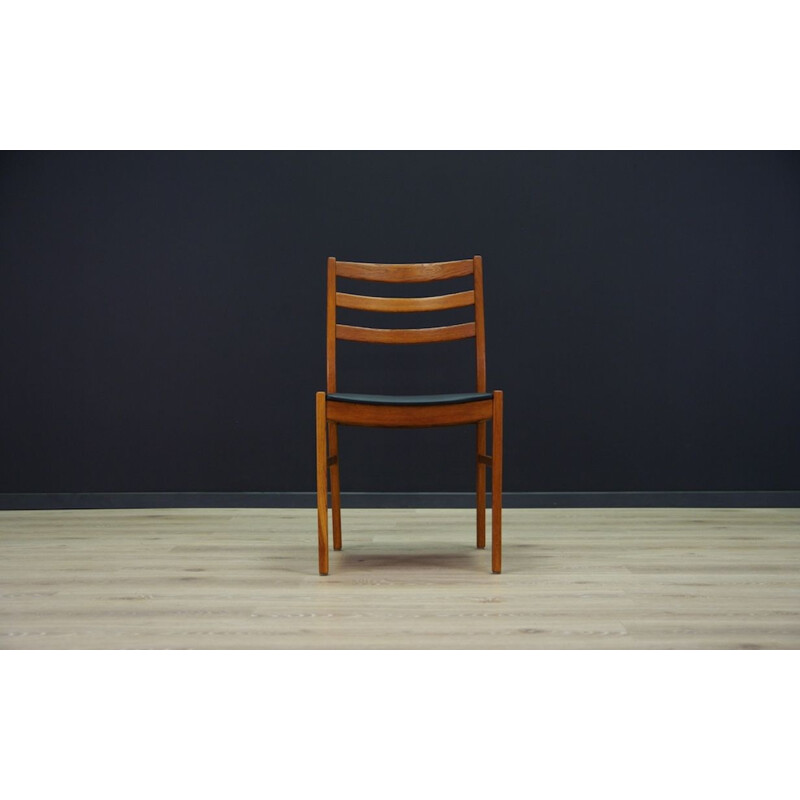 Ensemble de 4 chaises vintage en cuir et hêtre 1970