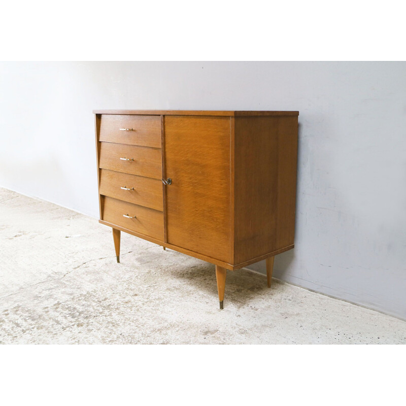 French vintage chest of drawers with cupboard and 4 drawers, 1960