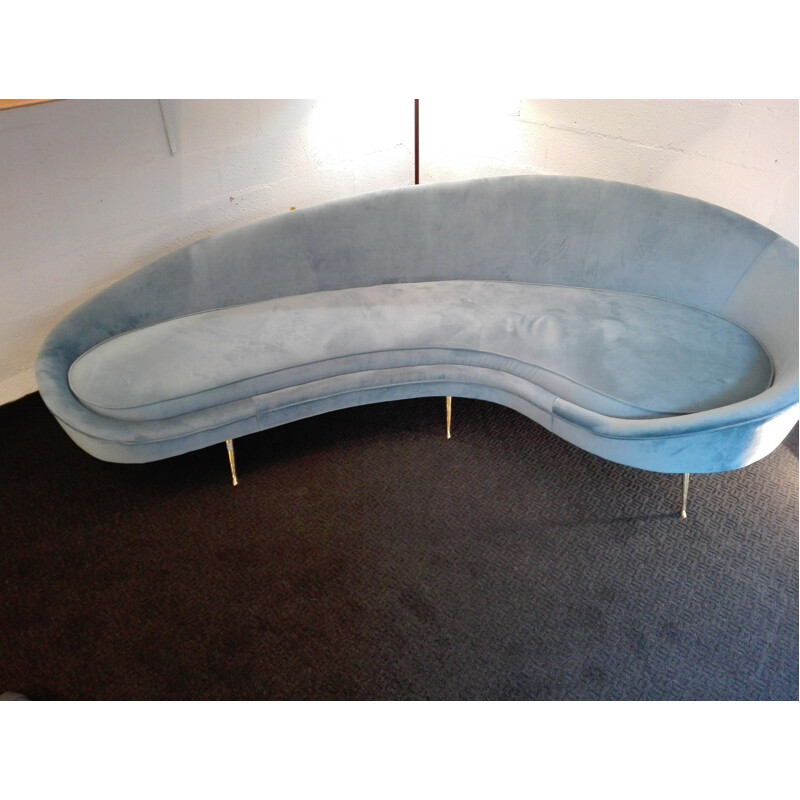 Italian sofa in blue velvet and brass, Federico MUNARI - 1950s