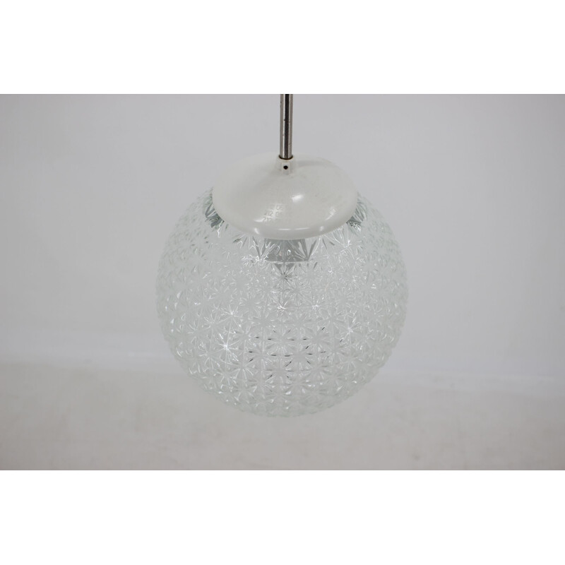 Vintage glass, metal and plastic pendant lamp, Czechoslovakia 1960