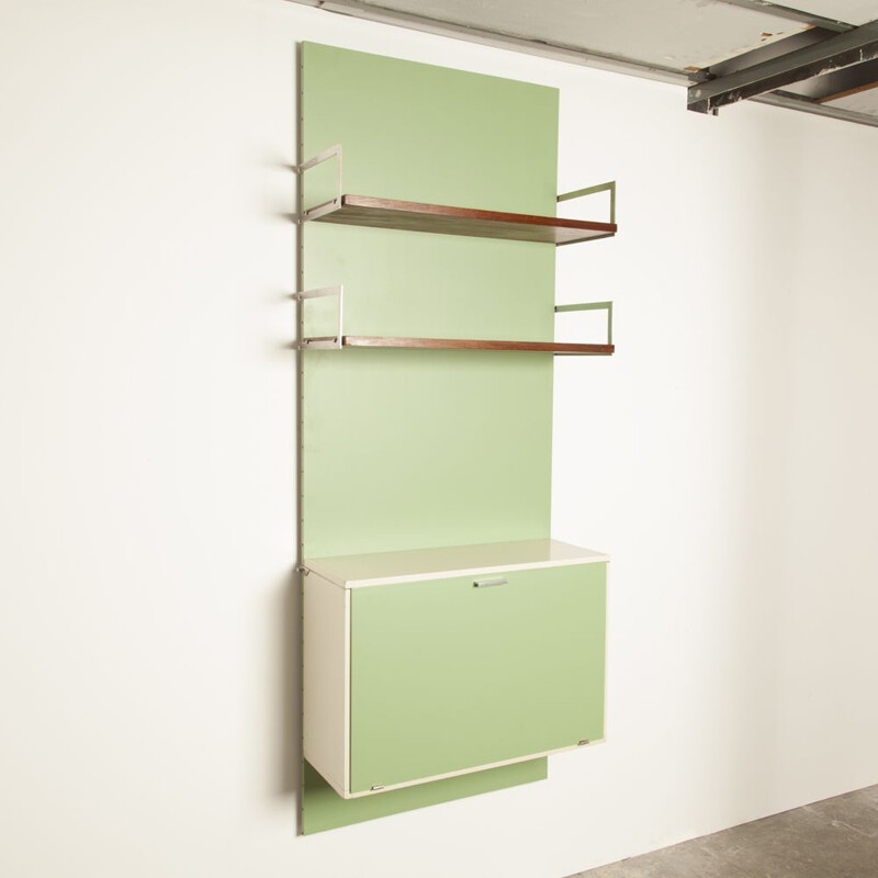 Vintage Japanese or U-series wall unit  bookcase by Cees Braakman for UMS Pastoe in pastel green