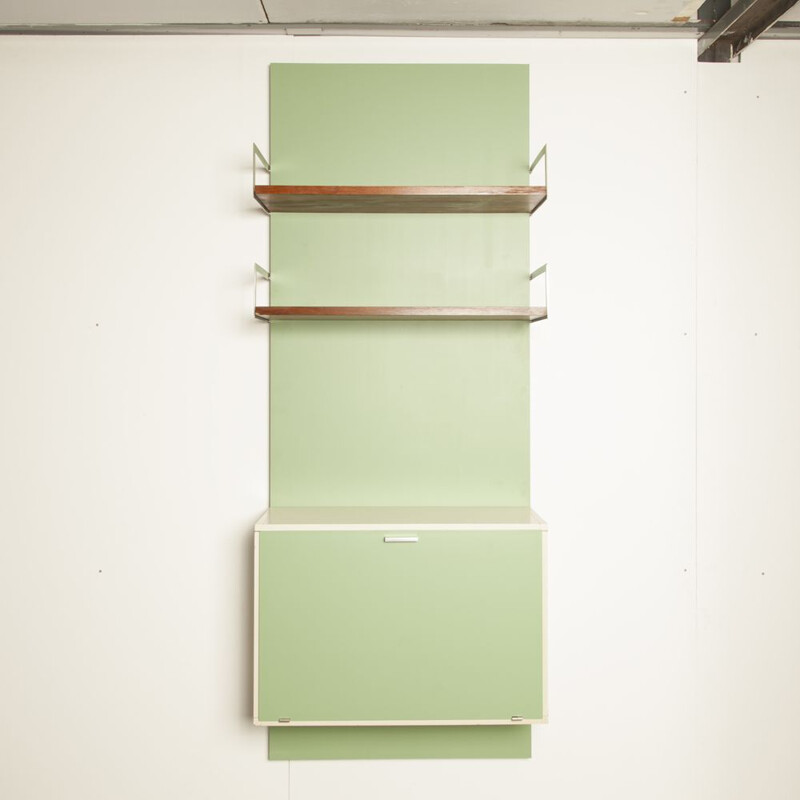Vintage Japanese or U-series wall unit  bookcase by Cees Braakman for UMS Pastoe in pastel green