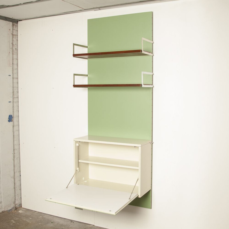 Vintage Japanese or U-series wall unit  bookcase by Cees Braakman for UMS Pastoe in pastel green