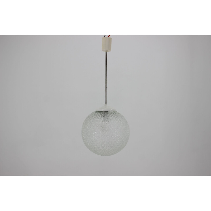 Vintage glass, metal and plastic pendant lamp, Czechoslovakia 1960