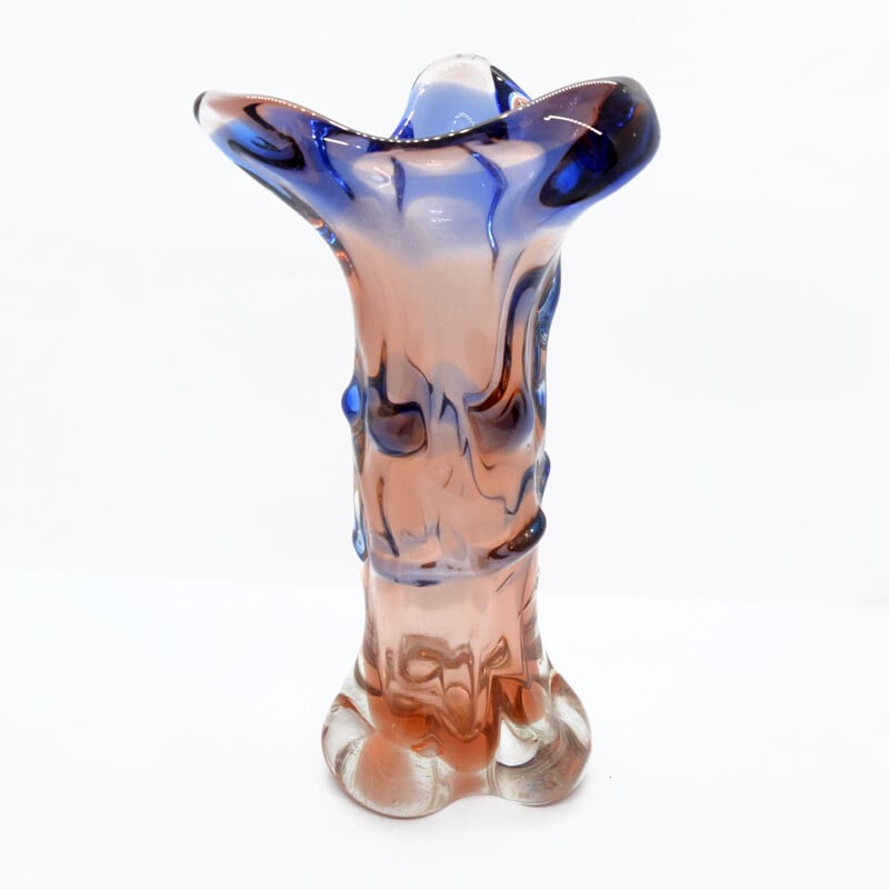 Bohemian glass vintage Niagara vase by Karel Zemek for Mstisov, 1960s