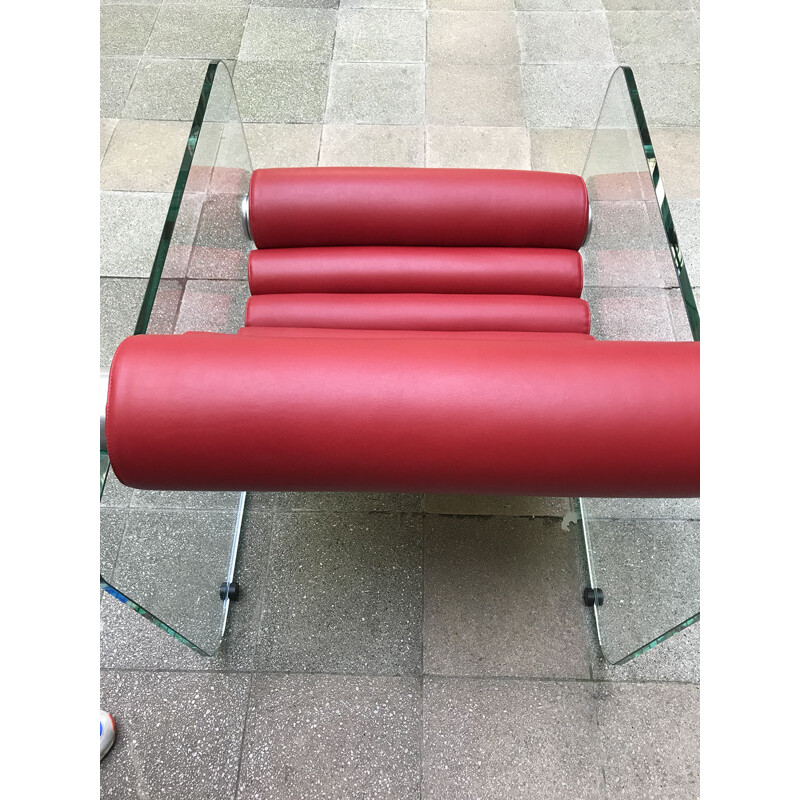 Pair of red leather Hyaline vintage armchairs by Fabio Lenci, 1972