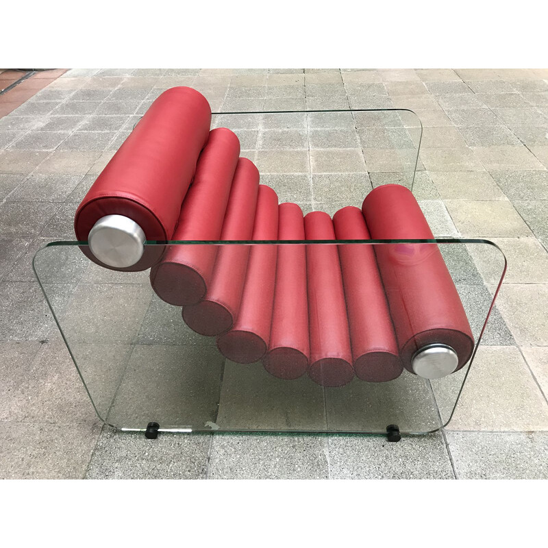 Pair of red leather Hyaline vintage armchairs by Fabio Lenci, 1972