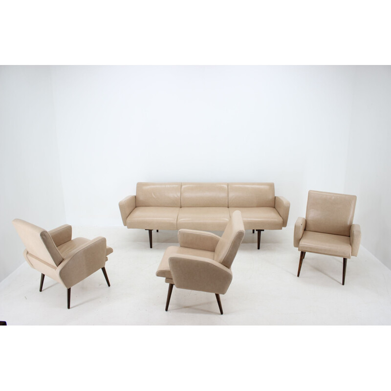 Leather vintage living room set by Miroslav Navrátil,1970s