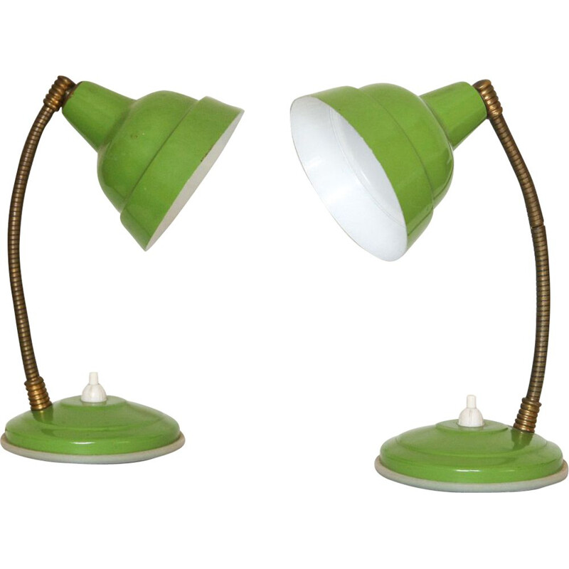 Pair of vintage green nightstand lamps, 1960s