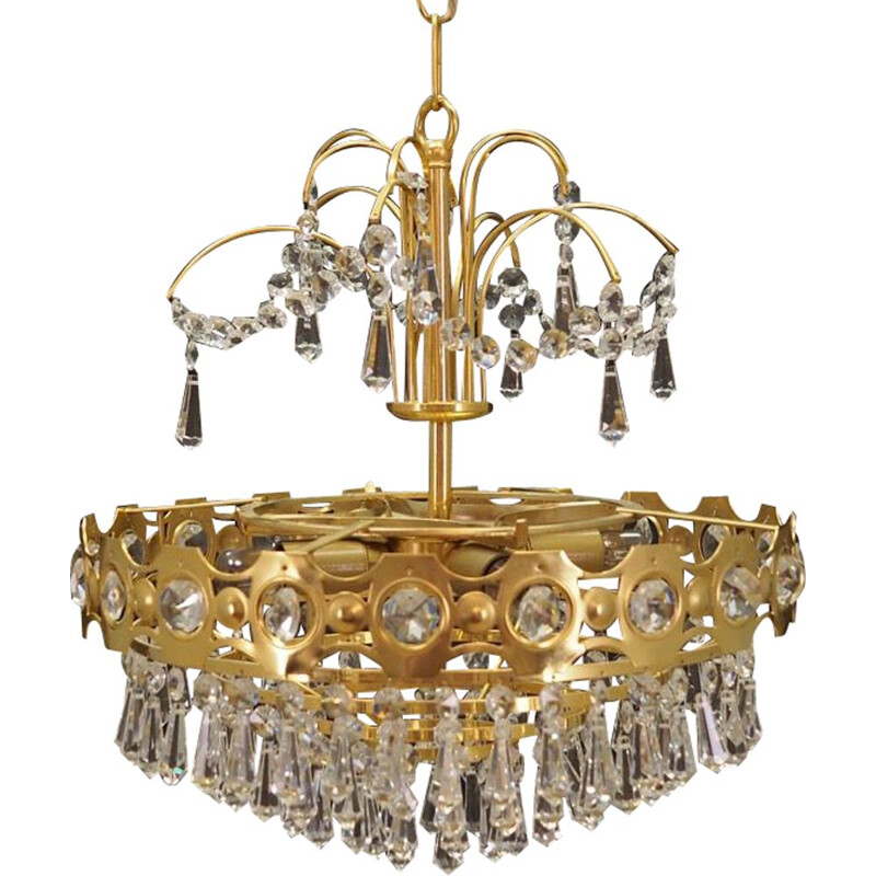 Vintage brass and crystal chandelier, 1960s