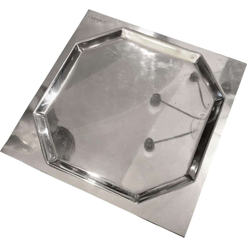 Vintage Silver Plated Squared Italian Tray by Carlo Scarpa for Cleto Munari, 1970
