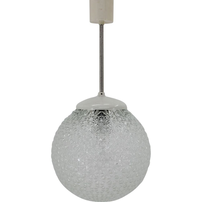 Vintage glass, metal and plastic pendant lamp, Czechoslovakia 1960