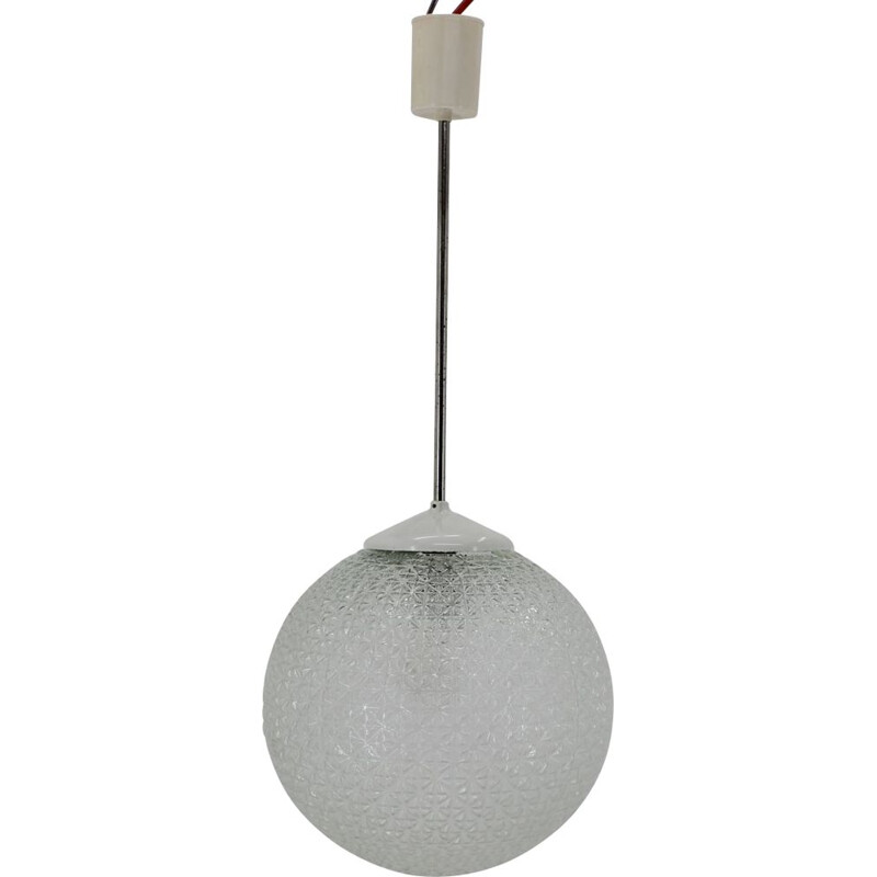 Vintage glass, metal and plastic pendant lamp, Czechoslovakia 1960