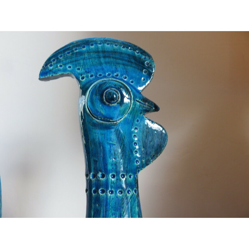 Aldo Londi pour Bitossi grand coq vintage en céramique bleue