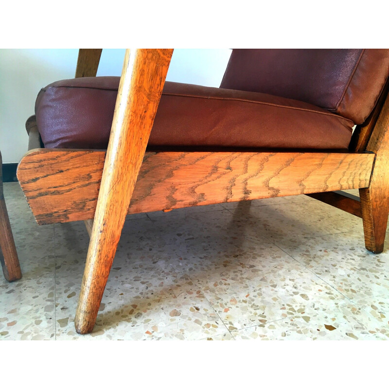 Pair of vintage oak armchairs 1950