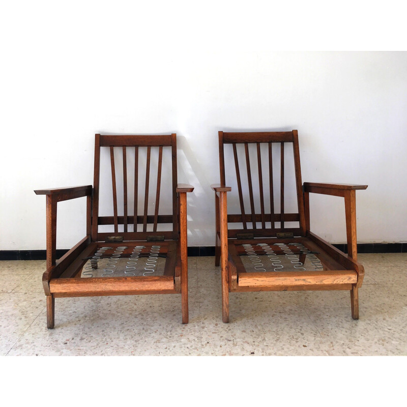 Pair of vintage oak armchairs 1950