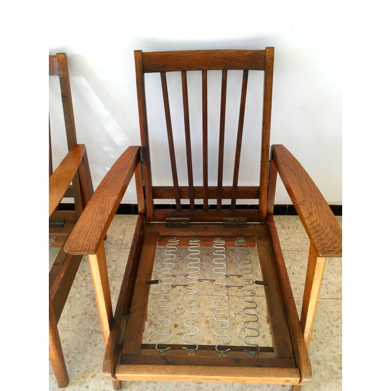 Pair of vintage oak armchairs 1950