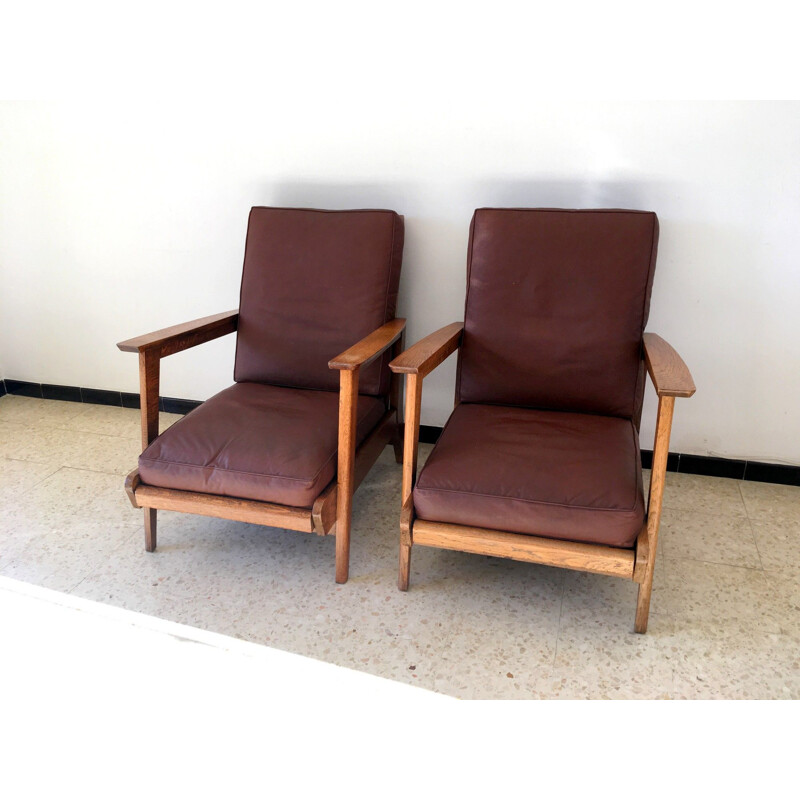 Paire de fauteuils vintage en chêne 1950