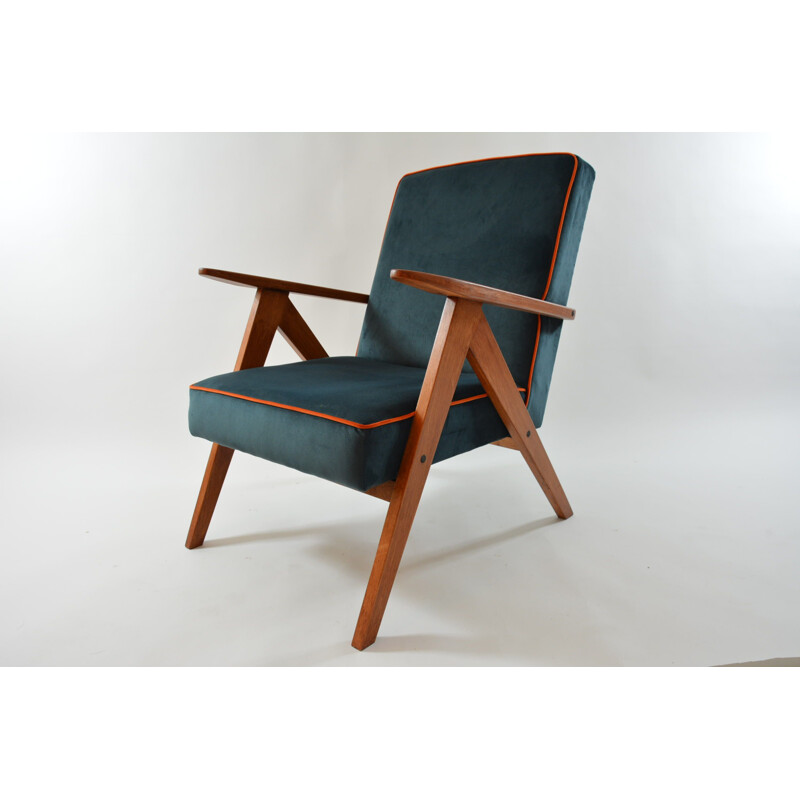 Vintage Kompas blue armchair, 1970s