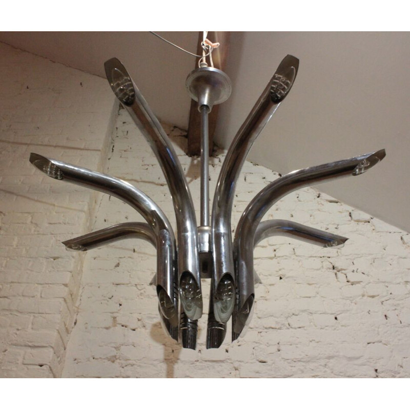 Vintage chrome plated chandelier by Goffredo Reggiani