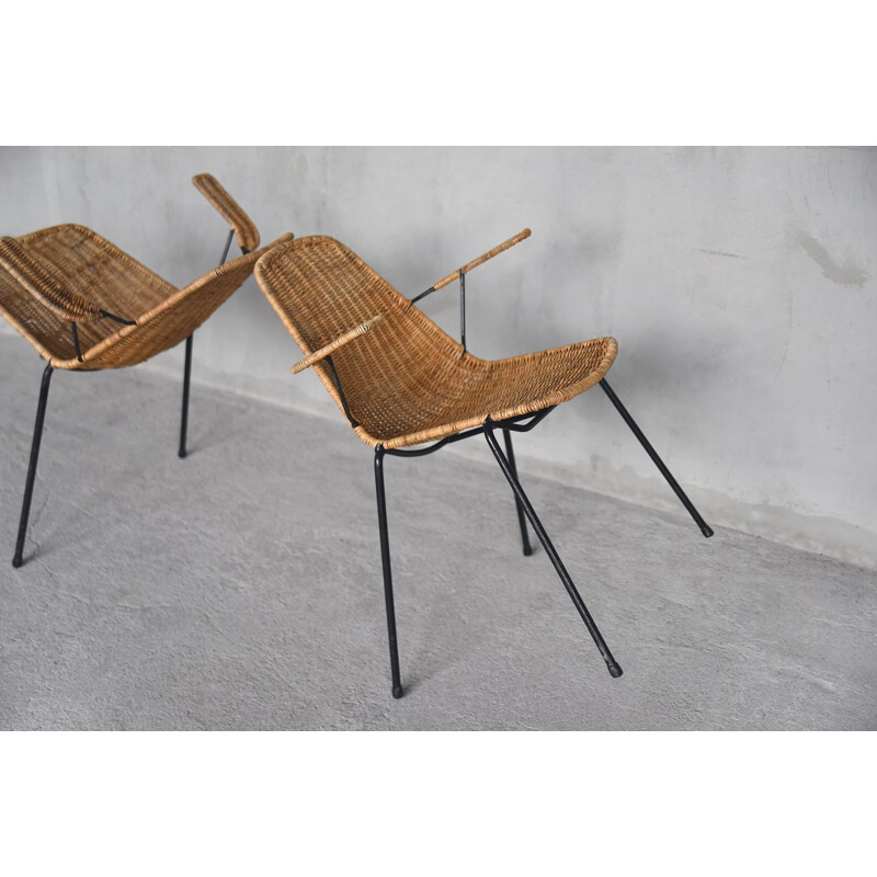 Set of 3 vintage Italian Modern Rattan Basket Chairs by Gian Franco Legler, 1950
