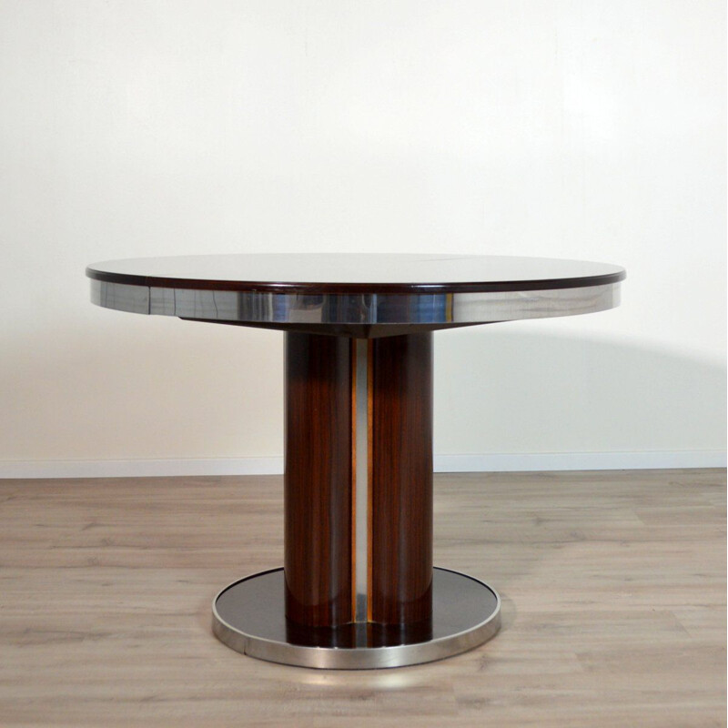 Vintage round dining table with extension leaf Italian Design 1970