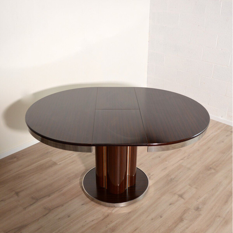 Vintage round dining table with extension leaf Italian Design 1970