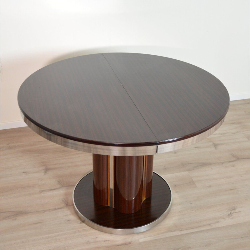 Vintage round dining table with extension leaf Italian Design 1970