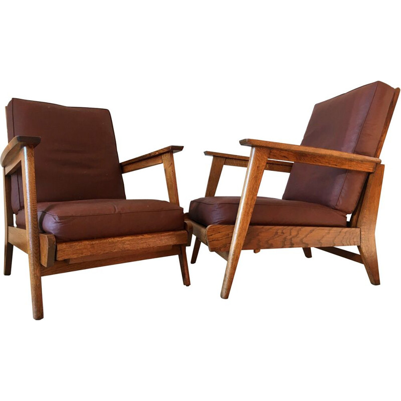 Pair of vintage oak armchairs 1950