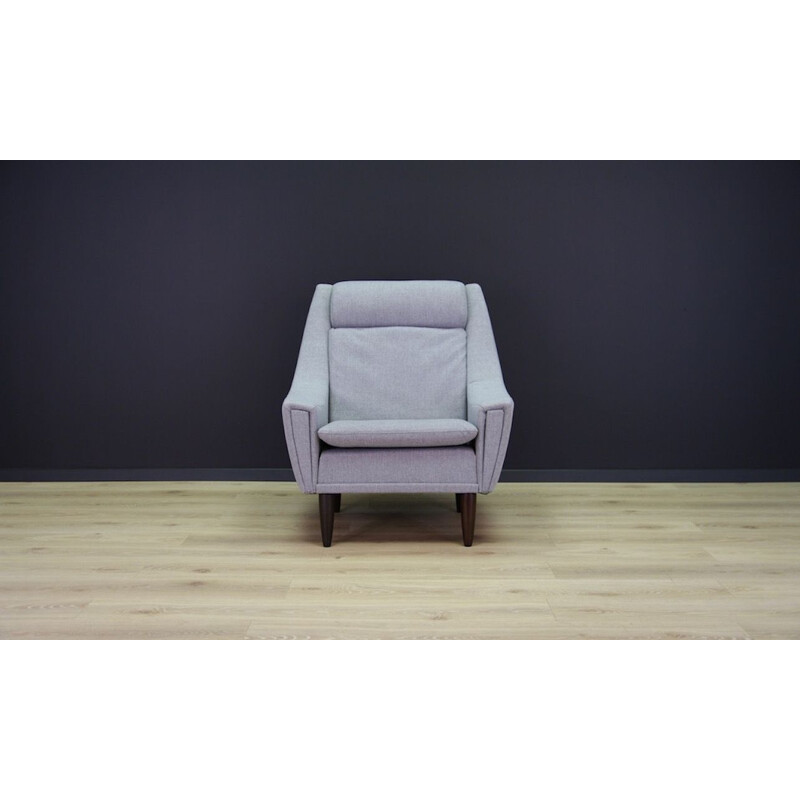 Vintage danish armchair in grey fabric and teak 1970
