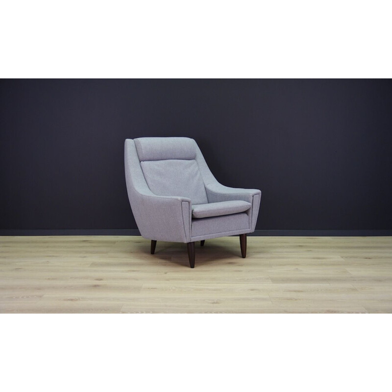 Vintage danish armchair in grey fabric and teak 1970