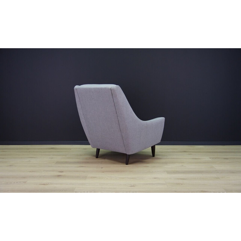 Vintage danish armchair in grey fabric and teak 1970