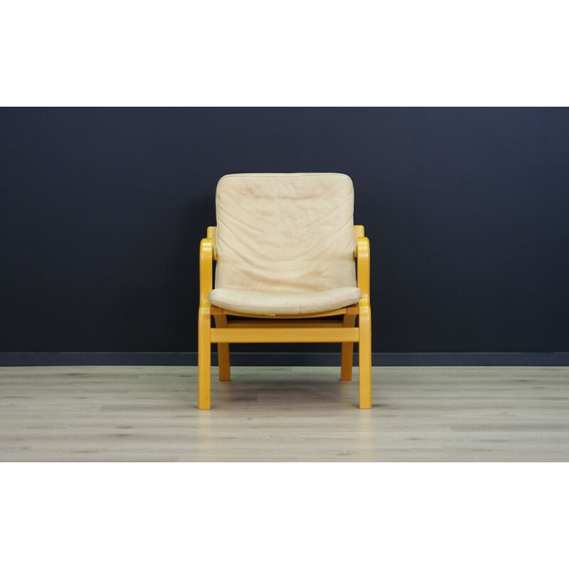 Fauteuil danois vintage en cuir beige de Stouby