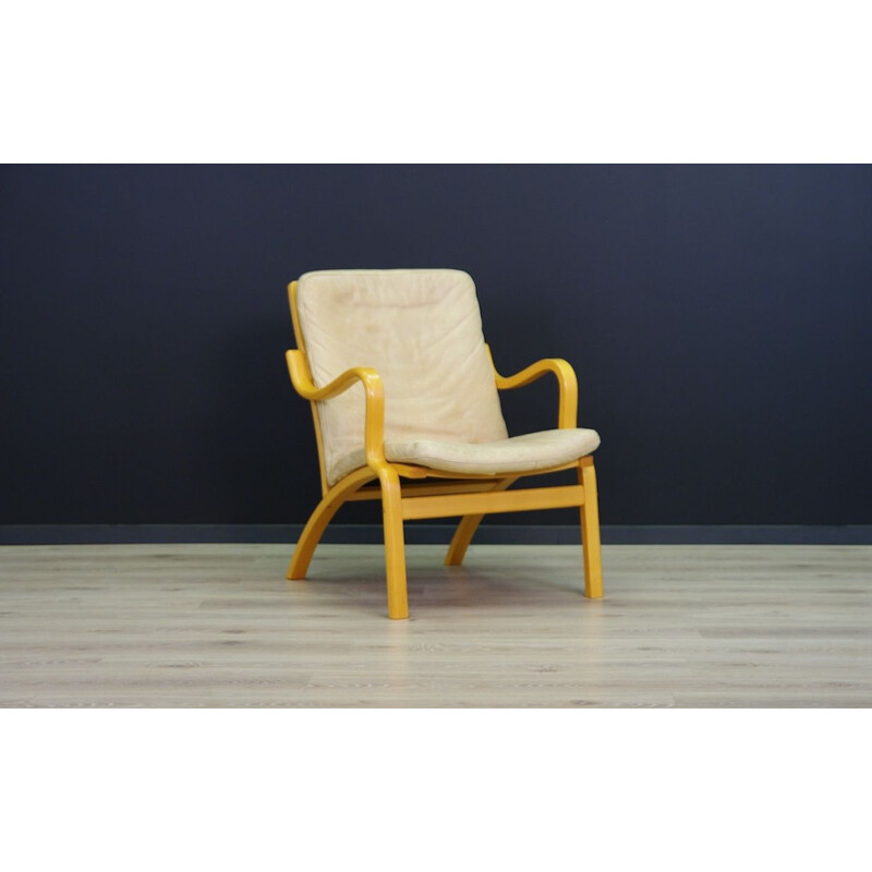 Fauteuil danois vintage en cuir beige de Stouby