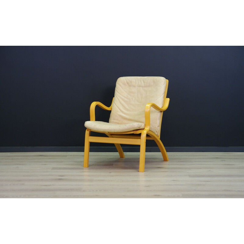 Vintage Danish armchair in beige leather by Stouby