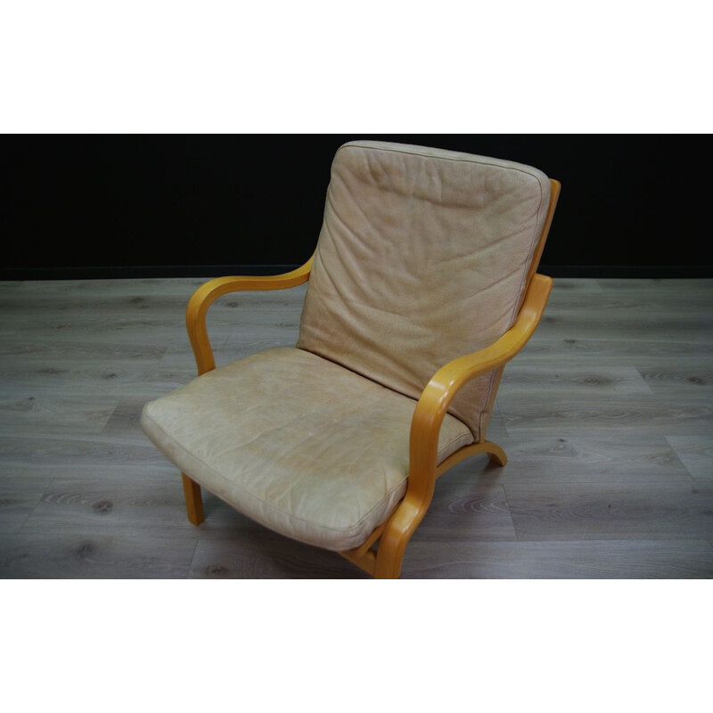 Vintage Danish armchair in beige leather by Stouby
