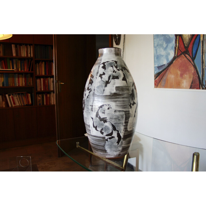Large vintage vase with horse designs by Gustav Spoerri