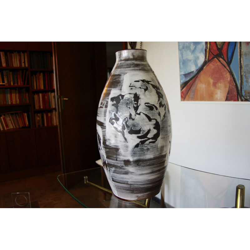 Large vintage vase with horse designs by Gustav Spoerri