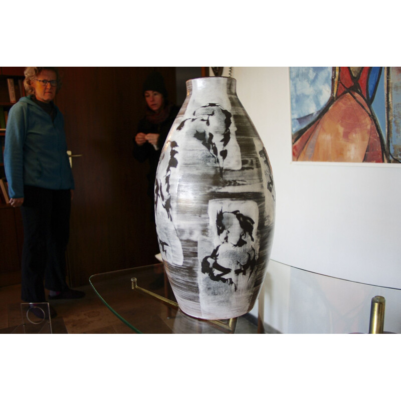 Large vintage vase with horse designs by Gustav Spoerri