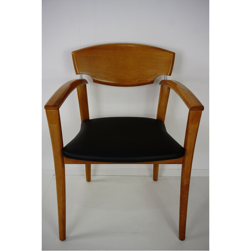 Set of 6 vintage solid beech chairs 1980